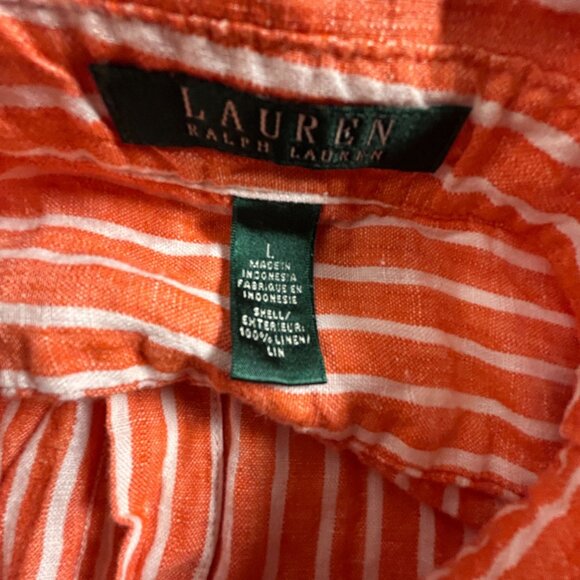 Lauren Ralph Lauren Womens Orange & White Striped Linen Button-Up Shirt Large - Picture 3 of 6